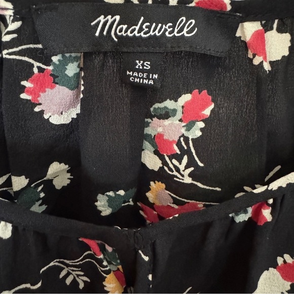 Madewell 100% Silk Notched Ruffle Cuff Blouse Top In Carnation Toss Size XS - Picture 10 of 10